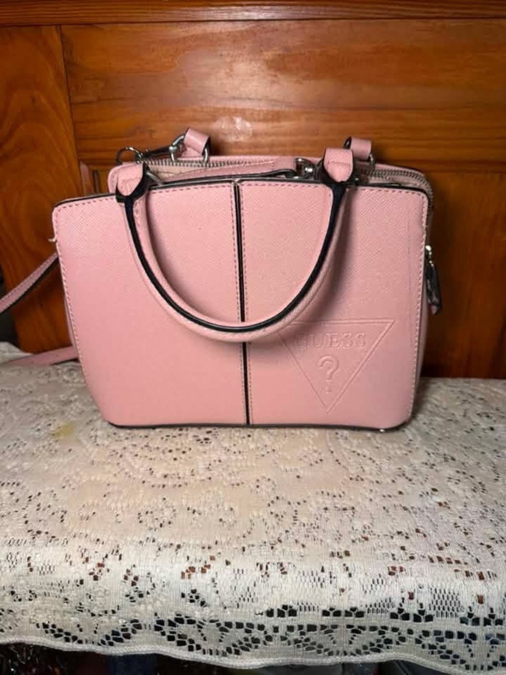 GUESS Blush Pink Saffiano Satchel